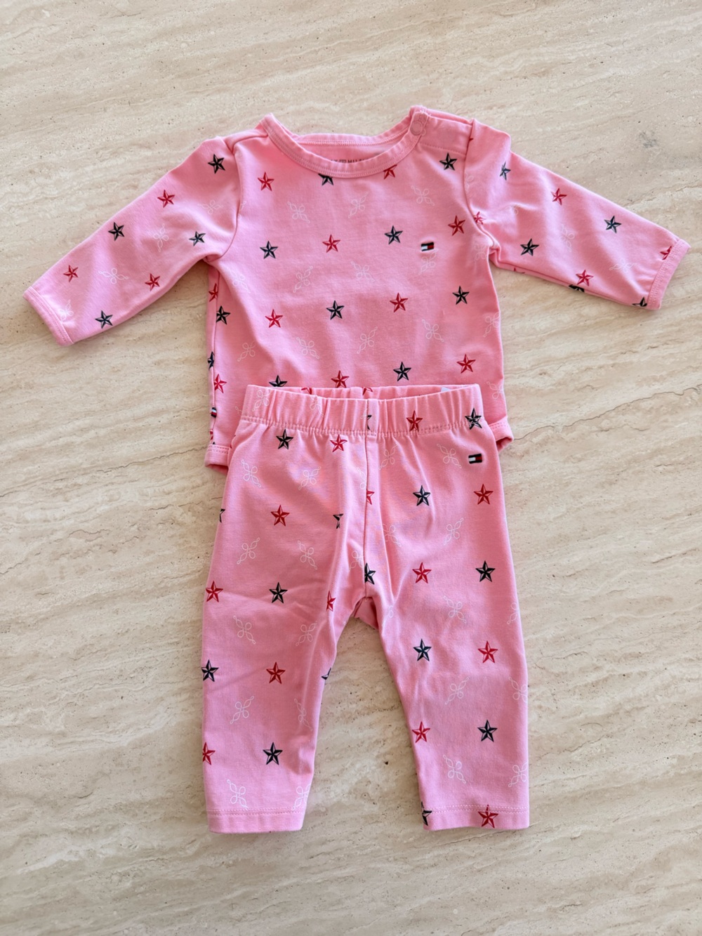 Tommy Hilfiger Pink Long-Sleeve Star-Print Baby Two-Piece set